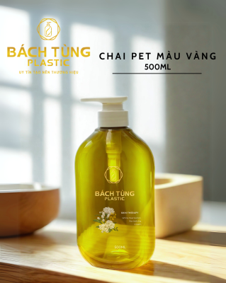 Chai PET Bầu Rộng Màu Vàng 500ml
