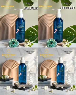CHAI PET DÁNG BẦU 200ML – MÀU XANH DƯƠNG ĐẬM – VÒI NHẤN FI24