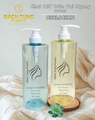 CHAI NHỰA PET TRÒN VAI NGANG 1000ML – MÀU XANH DA TRỜI & VÀNG – KẾT HỢP NẮP NHẤN 33