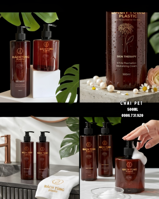 BỘ ĐÔI CHAI PET DÁNG TRÒN 500ML – MÀU NÂU – KẾT HỢP VÒI NHẤN FI28