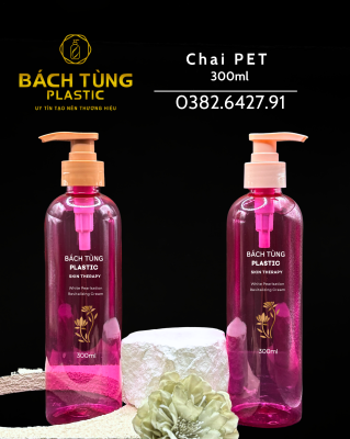CHAI PET 300ML MÀU HỒNG – NẮP HỒNG / NẮP NÂU