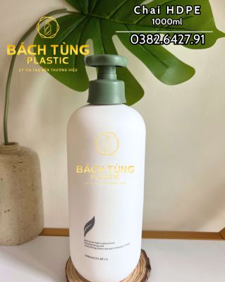 CHAI HDPE DÁNG BẦU DÀI 1000ML – MÀU TRẮNG SỨ – KẾT HỢP VÒI NHẤN FI28
