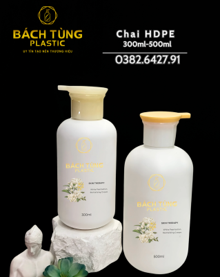 CHAI TRÒN HDPE MÀU TRẮNG – 300ML & 500ML – VÒI NHẤN ĐẦU TRÒN TO FI28
