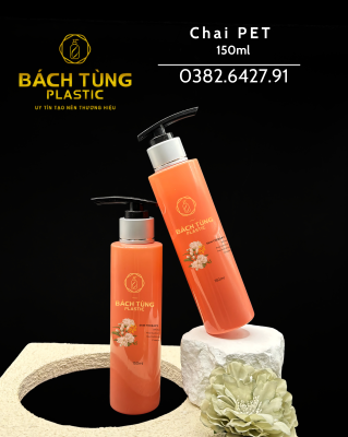 CHAI PET 150ML MÀU HỒNG NHẠT – KẾT HỢP VÒI NHẤN ĐEN KHOEN BẠC (Φ24)