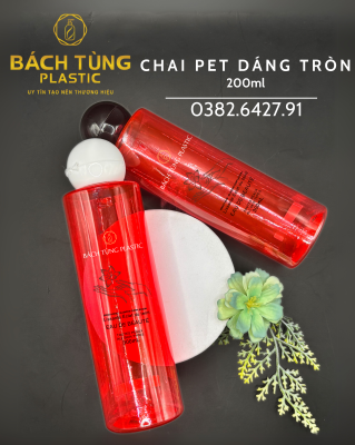 Chai PET Dáng Tròn -  200ml - Màu Đỏ