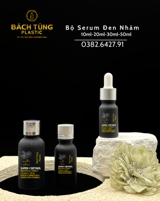 BỘ CHAI SERUM THỦY TINH ĐEN NHÁM – NẮP BẠC