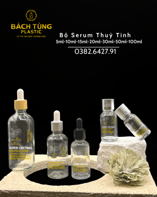 CHAI SERUM THỦY TINH TRONG SUỐT – PHỐI NẮP GỖ | NẮP BẠC | NẮP VẶN BẠC