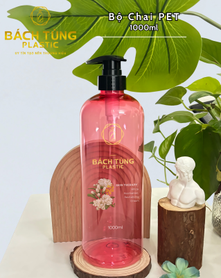 Chai PET 1000ml – Dáng Tròn Dài | Hồng
