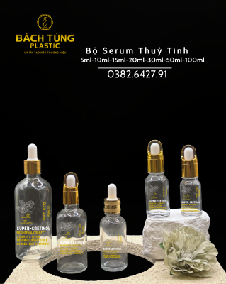 CHAI SERUM THỦY TINH TRONG SUỐT – PHỐI NẮP MẠ VÀNG