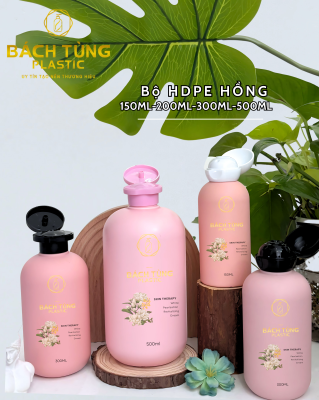 BỘ CHAI HDPE MÀU HỒNG – SANG TRỌNG, ĐA DẠNG DUNG TÍCH, LINH HOẠT PHỐI NẮP