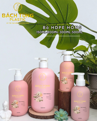 BỘ CHAI HDPE MÀU HỒNG – SANG TRỌNG, ĐA DẠNG DUNG TÍCH, LINH HOẠT PHỐI NẮP