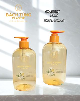CHAI NHỰA PET 400ML – MÀU VÀNG KẾT HỢP VÒI NHẤN LÁ VÀNG