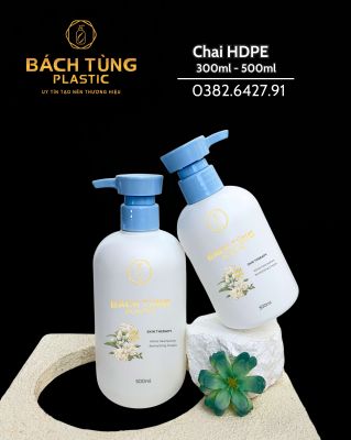 CHAI PET TRẮNG 300ML & 500ML – DÁNG TRÒN, KẾT HỢP VÒI NHẤN XANH DA TRỜI
