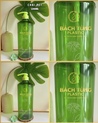 CHAI PET CỔ BẦU 1200ML – MÀU XANH LÁ – NẮP ĐỒNG BỘ FI33