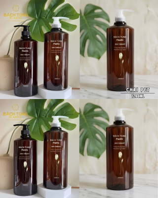 CHAI PET DÁNG TRÒN DÀI 1200ML – MÀU NÂU – VAI NGANG – CỔ FI33