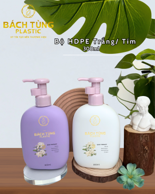  CHAI NHỰA HDPE DÁNG BẦU 300ML – MÀU TRẮNG & TÍM