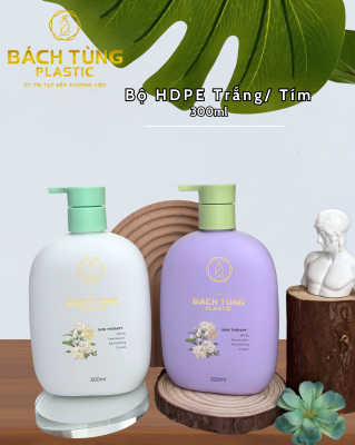 CHAI NHỰA HDPE DÁNG BẦU 300ML – MÀU TRẮNG & TÍM
