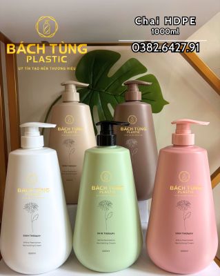 BỘ CHAI HDPE DÁNG BẦU 1000ML – 5 MÀU SANG TRỌNG: XANH, HỒNG, TRẮNG, NÂU, BE