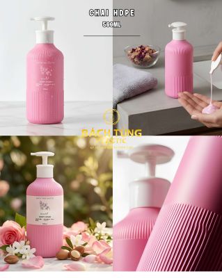CHAI HDPE 500ML SỌC 2 ĐẦU MÀU HỒNG