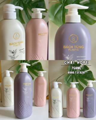 Chai HDPE Dáng Bầu 750ml – Thân Sọc Sóng, Gam Màu Trắng Tím Hồng Nhạt