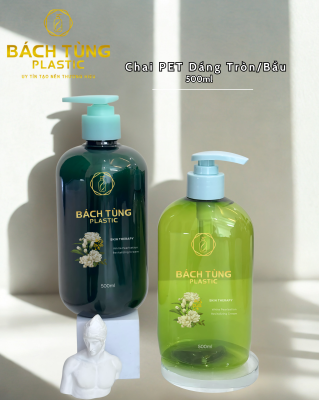 Bộ chai PET dáng tròn/dáng bầu 500ml – Màu xanh lá