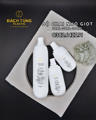 Bộ Chai Nhỏ Giọt 30ml - 50ml - 100ml Thân Trắng Sứ Nắp Trong