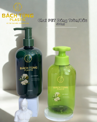 Bộ chai PET dáng tròn/dáng bầu 500ml – Màu xanh lá