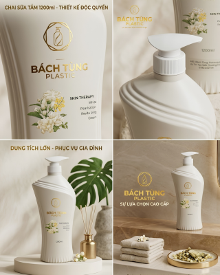 Chai HDPE 1200ml – Dáng bầu cao, màu trắng sứ