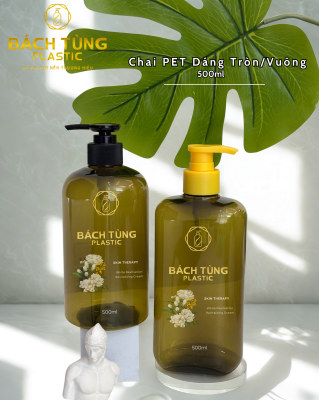  Bộ chai nhựa PET 500ml – Tròn & Vuông hổ phách 