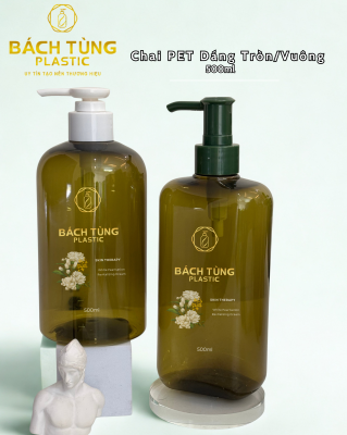  Bộ chai nhựa PET 500ml – Tròn & Vuông hổ phách 