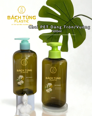  Bộ chai nhựa PET 500ml – Tròn & Vuông hổ phách 