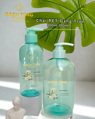 BỘ CHAI PET DÁNG TRÒN MÀU XANH NGỌC NHẠT – 300ML & 500ML