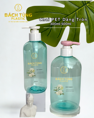 BỘ CHAI PET DÁNG TRÒN MÀU XANH NGỌC NHẠT – 300ML & 500ML