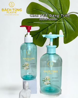 BỘ CHAI PET DÁNG TRÒN MÀU XANH NGỌC NHẠT – 300ML & 500ML