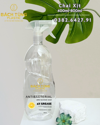 CHAI NHỰA PP ĐỰNG NƯỚC RỬA CHÉN – 400ML & 800ML – DÒNG CHAI CAO CẤP KÈM VÒI XỊT