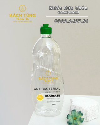 CHAI NHỰA ĐỰNG NƯỚC RỬA CHÉN – NẮP NHỎ GIỌT XANH – DUNG TÍCH 400ML & 800ML