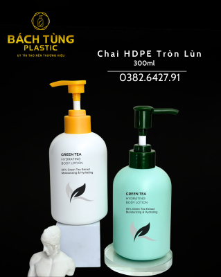 CHAI HDPE DÁNG TRÒN LÙN MÀU TRẮNG/XANH NGỌC – FI28 KẾT HỢP NẮP NHẤN VÀNG & XANH LÁ