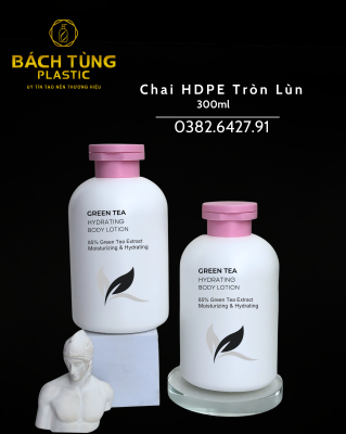 CHAI NHỰA HDPE TRÒN LÙN MÀU TRẮNG SỮA KẾT HỢP NẮP BẬT HỒNG PHẤN
