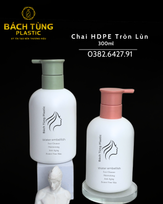CHAI HDPE DÁNG TRÒN LÙN MÀU TRẮNG/XANH NGỌC – FI28 KẾT HỢP NẮP NHẤN MỜ XANH LÁ & HỒNG