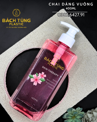 Chai PET - Dáng Vuông - 400ml - Màu Hồng Trong Suốt