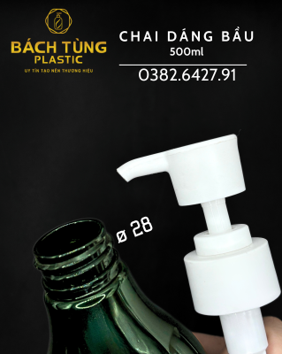 Chai PET 500ml Dáng Đáy Bầu Cổ Cao - Màu Xanh Lá Đậm