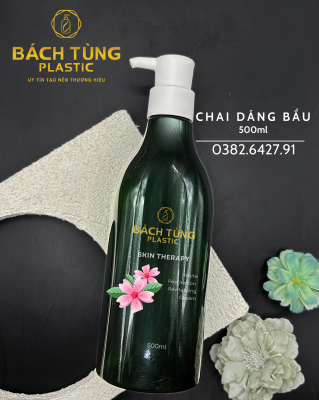Chai PET 500ml Dáng Đáy Bầu Cổ Cao - Màu Xanh Lá Đậm