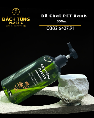 Bộ chai PET màu xanh mint – Dáng tròn 500ml