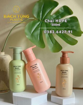 Chai HDPE Dáng Tròn 200ml – Màu Xanh, Hồng, Be – Cổ FI28