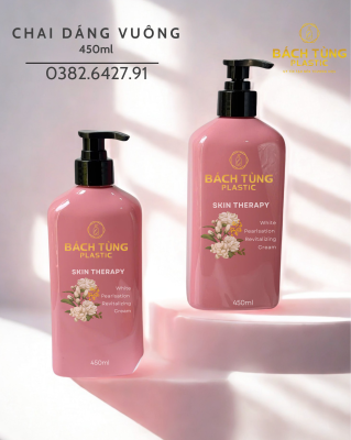 Chai PET Dáng Vuông - 450ml - Màu Hồng