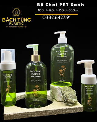 Bộ sản phẩm chai PET màu xanh mint