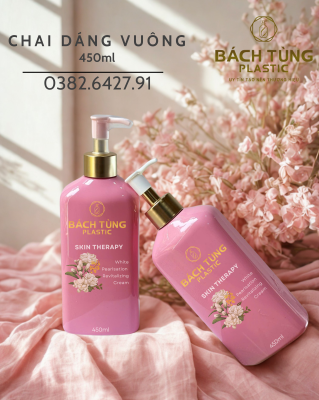 Chai PET Dáng Vuông - 450ml - Màu Hồng