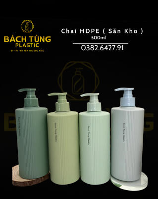 BỘ CHAI HDPE TONE XANH – DÁNG TRỤ CAO, 3 SỌC NỔI