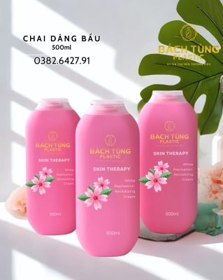 Chai HDPE Dáng Bầu Dài Màu Hồng 500ml