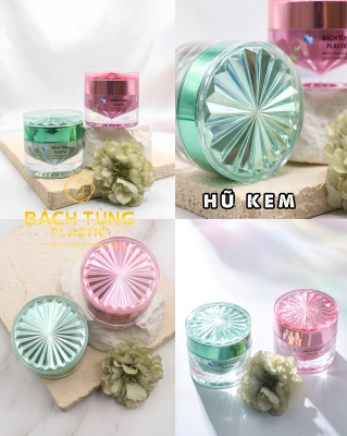 Hũ Kem Thủy Tinh Tròn Màu Hồng & Xanh